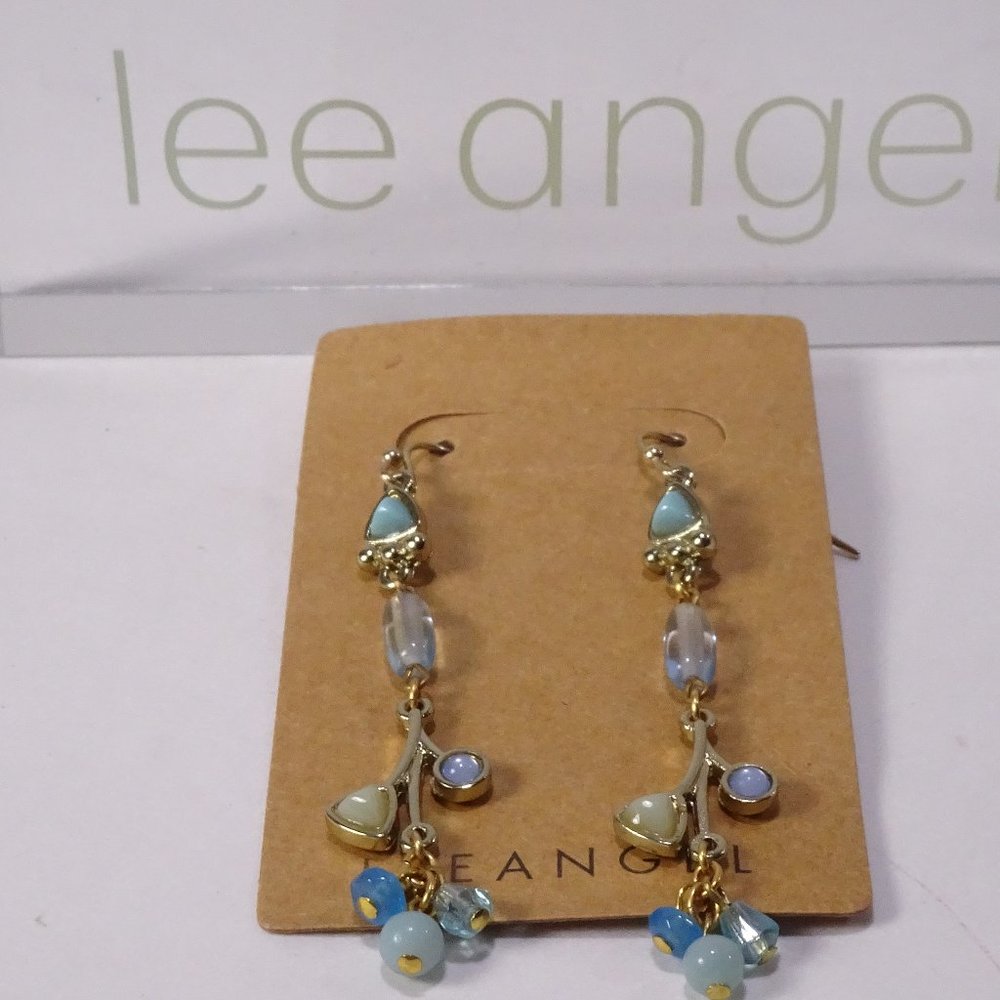 Lee Angel Delicate Blue Bead Lucite Drop Earrings NWT 98